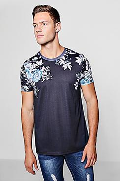 Boohoo Crew Neck Tee With Slogan And Floral Print