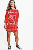 Boohoo Lacey Slash Neck Filthy Animal Christmas Jumper Dress