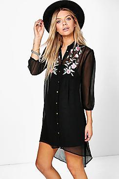 Boohoo Boutique Erin Floral Embroidered Shirt Dress
