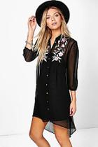 Boohoo Boutique Erin Floral Embroidered Shirt Dress