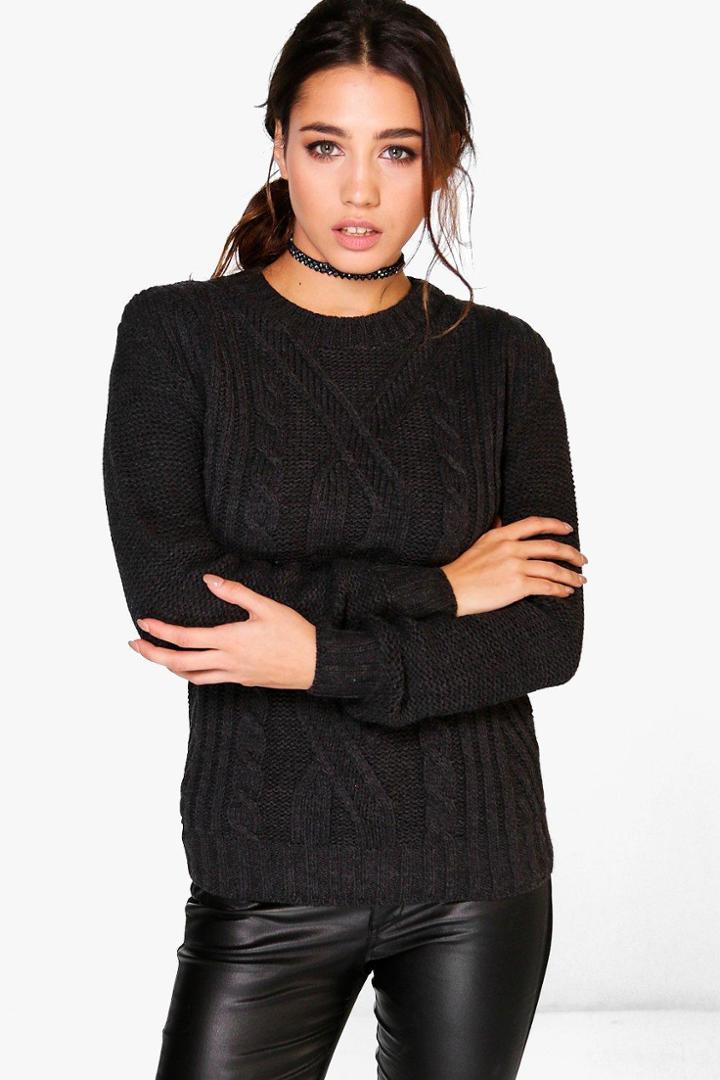 Boohoo Bella Marl Cable Knit Jumper Charcoal