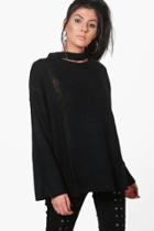 Boohoo Ava Distressed Choker Jumper Black