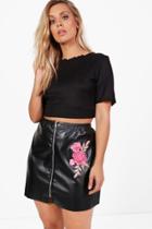 Boohoo Plus Eleanor Floral Pu Mini Skirt Black