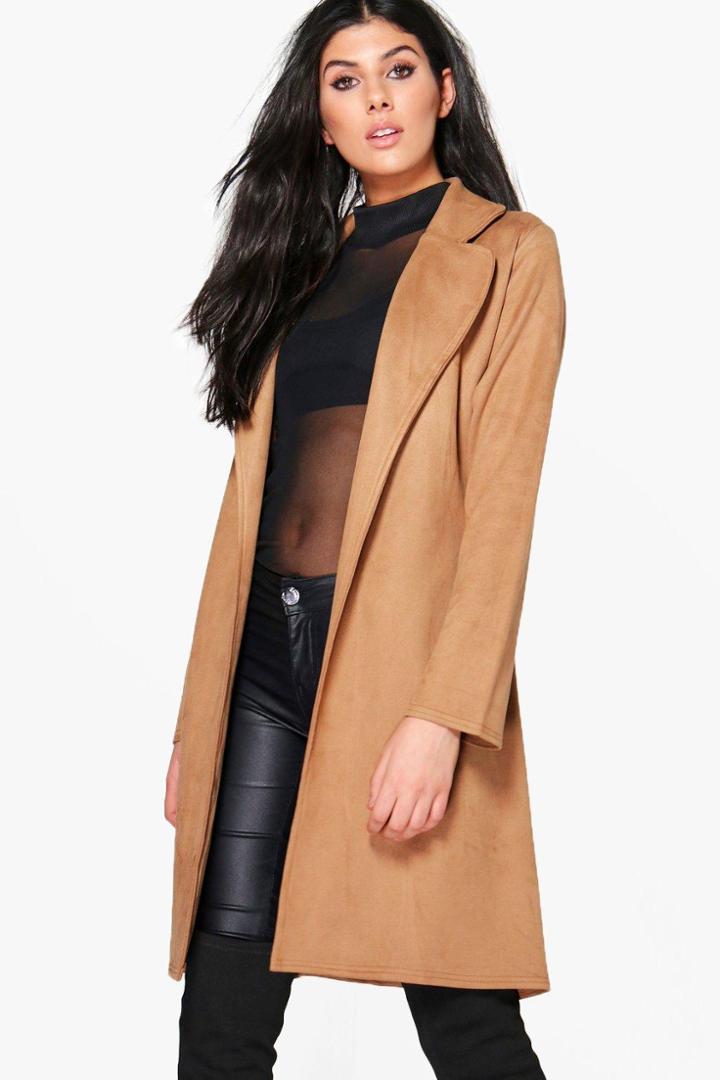 Boohoo Cynthia Suedette Duster Camel