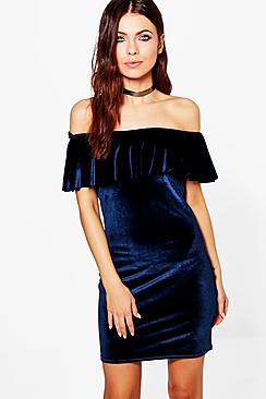 Boohoo Georgia Velvet Off Shoulder Bodycon Dress