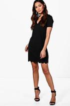 Boohoo Petite Wendy Scallop Hem Plunge Shift Dress