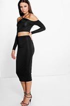 Boohoo Sophie Tie Neck Slinky Off The Shoulder Co-ord