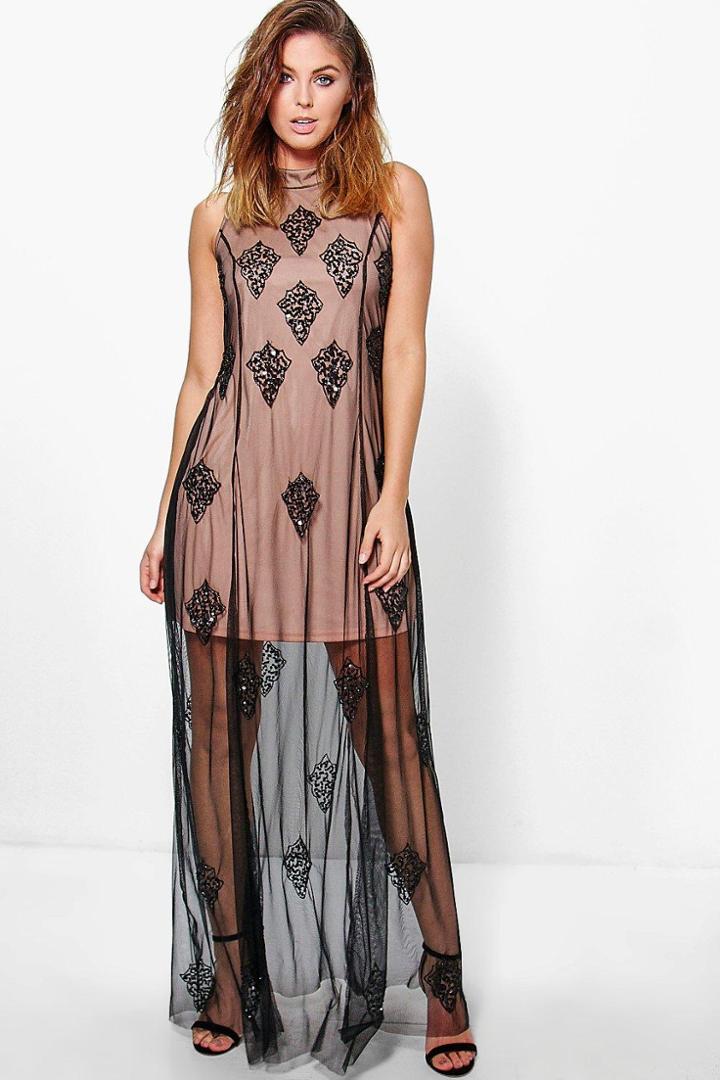 Boohoo Boutique Jelena High Neck Beaded Maxi Dress Black