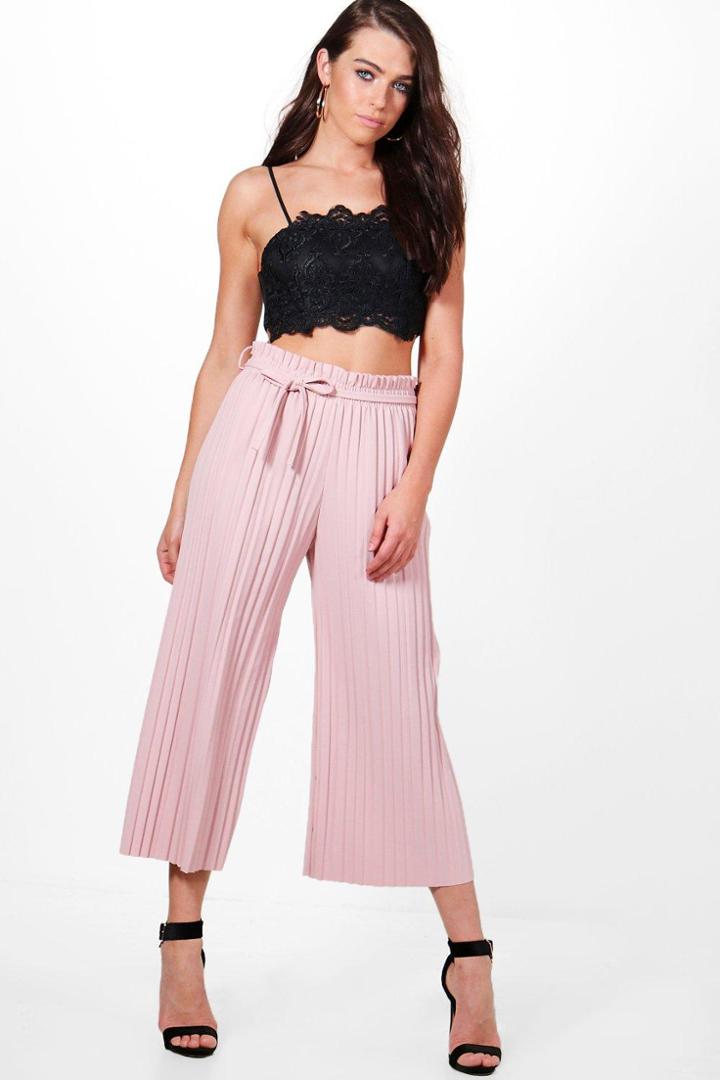 Boohoo Lucia Pleated Tie Waist Culottes Blush