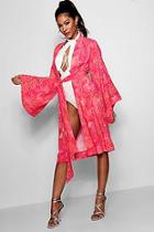 Boohoo Jenna Tropical Print Slinky Flare Sleeve Kimono