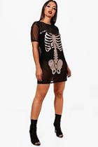Boohoo Halloween Cara Mesh Skeleton Print Dress