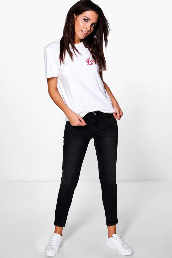 Boohoo Abby High Rise Side Stripe Skinny Jeans Charcoal