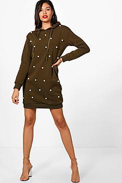 Boohoo Polly Pearl Sweat Hoody Dress