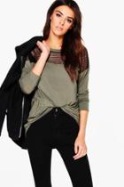 Boohoo Hailey Fishnet Mesh Long Sleeve Jersey T-shirt Khaki