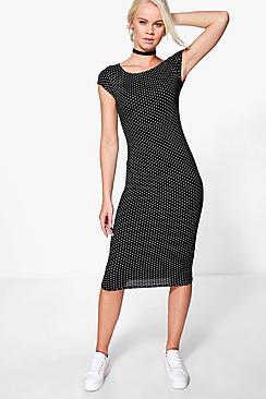 Boohoo India Polka Dot Cap Sleeve Midi Dress