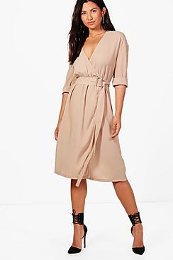 Boohoo Josie D Ring Belted Cupro Midi Dress