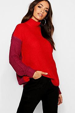 Boohoo Tall Colour Block Roll Neck Jumper