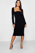 Boohoo Curved Neckline Fitted Midi Dress