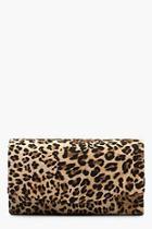 Boohoo Structured Leopard Envelope Clutch & Chain