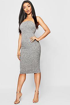 Boohoo Jacquard Bandeau Midi Dress