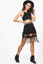 Boohoo Inya Embroidered Tassle Hem Woven Skirt