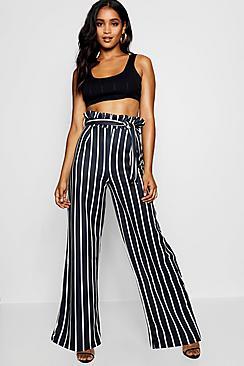 Boohoo Amy Paperbag Waist Wide Leg Trousers