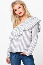 Boohoo Violet Striped Ruffle Long Sleeve Top