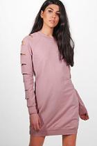 Boohoo Sarah Cut Sleeve Distressed Sweat Dress