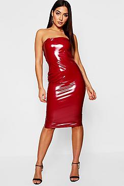 Boohoo Vinyl Bandeau Midi Dress
