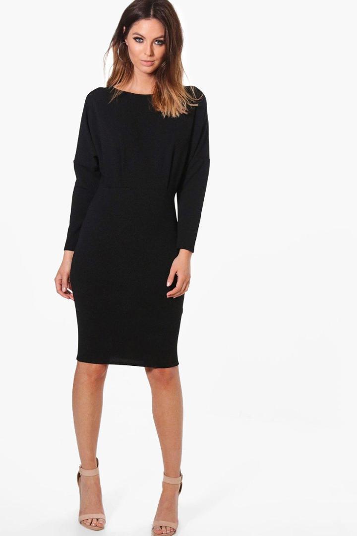 Boohoo Jessica Batwing Midi Dress Black
