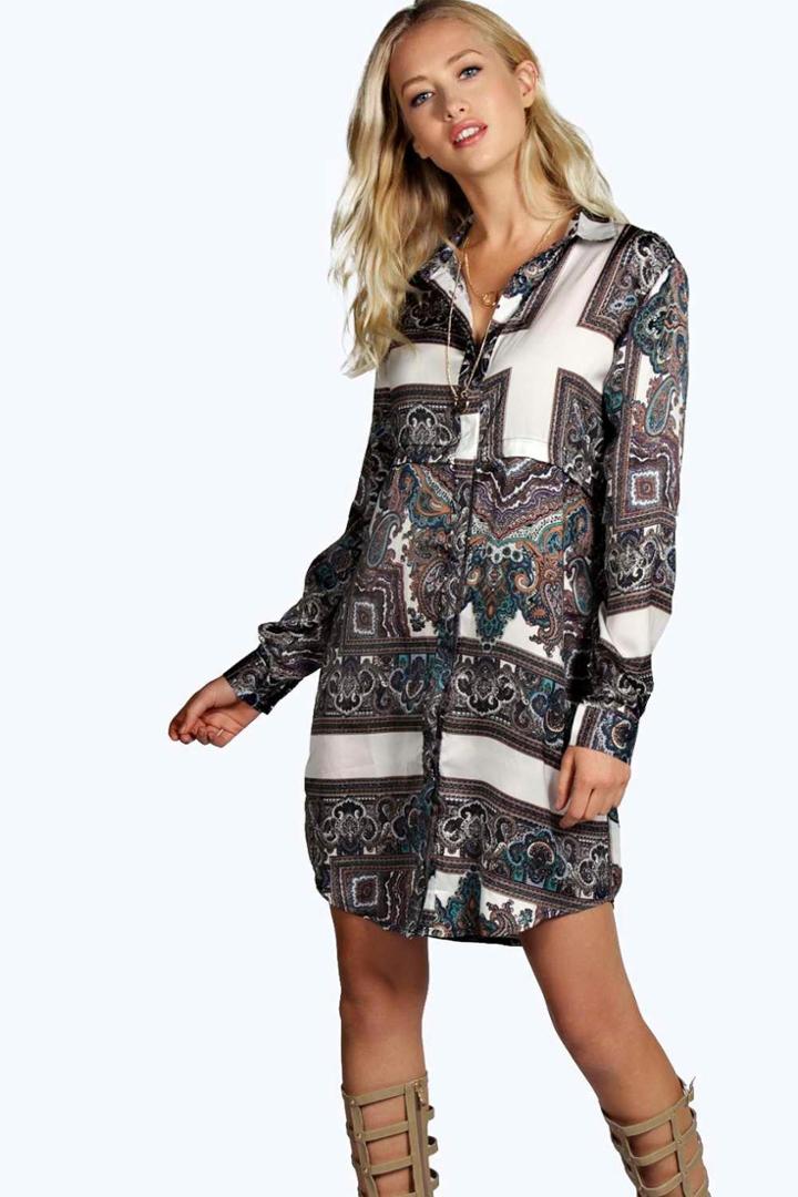 Boohoo Carina Paisley Shirt Dress Multi