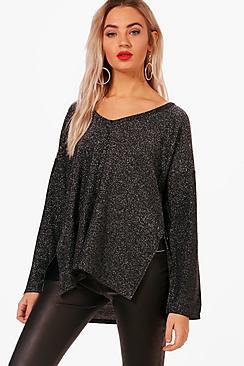 Boohoo Alicia Metallic Oversized Jumper