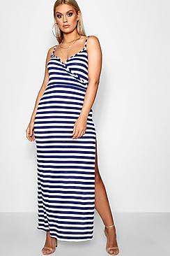 Boohoo Plus Maya Wrap Front Stripe Maxi Dress