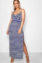 Boohoo Plus Maya Wrap Front Stripe Maxi Dress