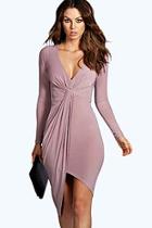 Boohoo Flora Knot Front Slinky Dress