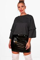 Boohoo Plus Lena Slinky Polka Dot Ruffle Sleeve Top