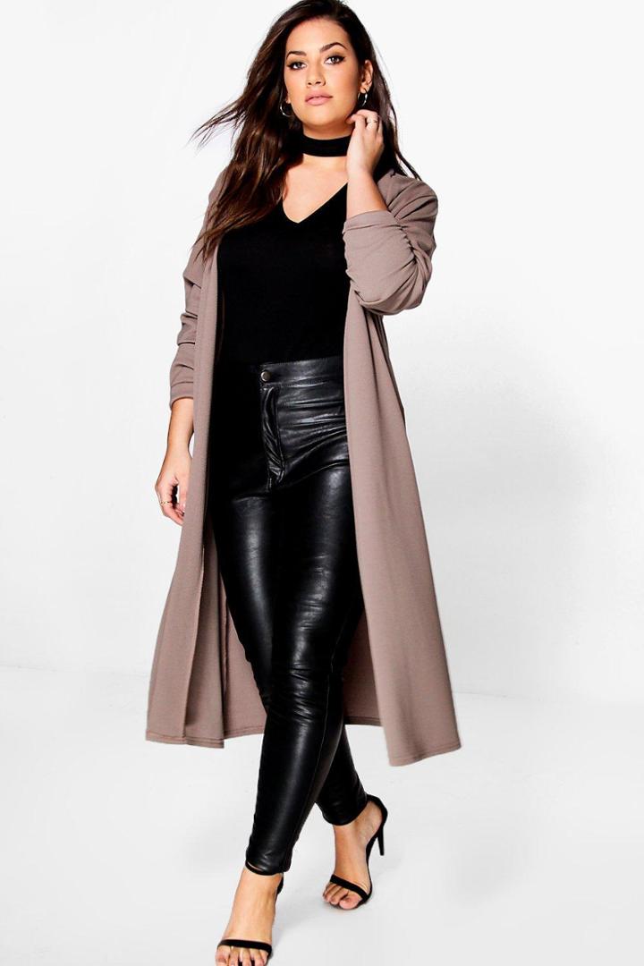 Boohoo Plus Bella Waterfall Duster Coat Mocha