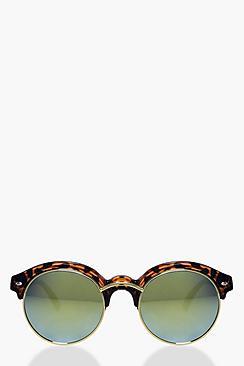 Boohoo Emily Tortoise Half Frame Round Sunglasses