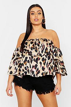 Boohoo Plus Leopard Print Bardot Top