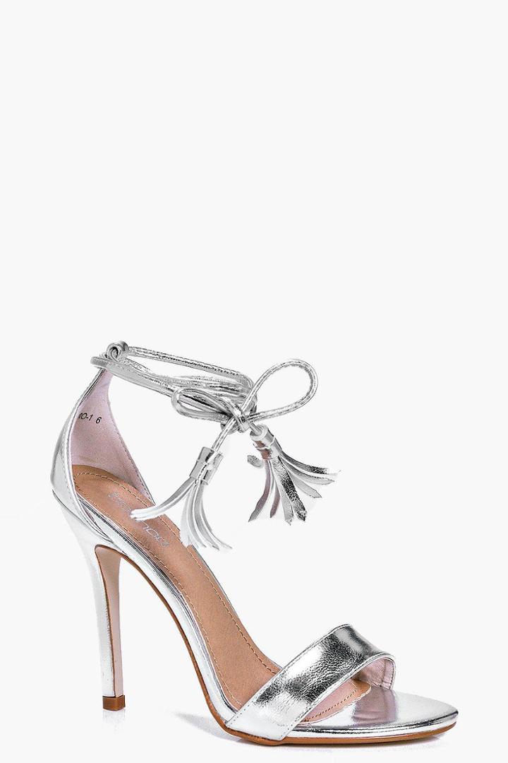 Boohoo Claire Two Part Wrap Strap Stiletto Silver
