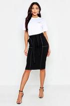 Boohoo Contrast Stitch Pocket Detail Midi Skirt