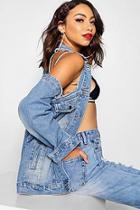 Boohoo Cold Shoulder Distressed Denim Jacket