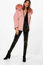 Boohoo Zoe Faux Fur Trim Wool Look Parka