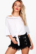 Boohoo Sally Cut Out Shoulder Slogan Tee White