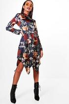 Boohoo High Neck Long Sleeve Midi Dress