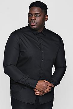Boohoo Big And Tall Black Poplin Long Sleeve Shirt