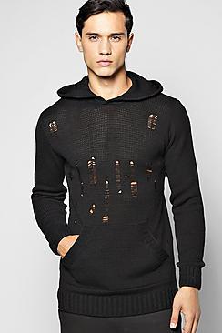 Boohoo Destroyed Knitted Hoodie