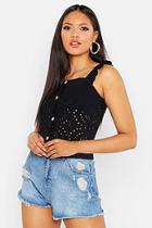 Boohoo Tall Button Front Broderie Anglaise Cami