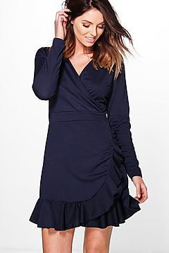 Boohoo Rosie Wrap Ruffle Dress