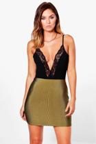 Boohoo Luella Disco Rib Mini Skirt Khaki